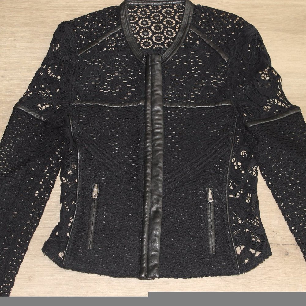 Iro Lewis Black Leather and Lace Crochet Jacket - Picture 9 of 15